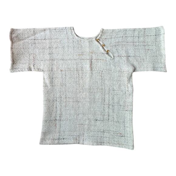 Handwoven by Gretchen one of one top shoulder button close tan cream size S - Picture 2 of 16